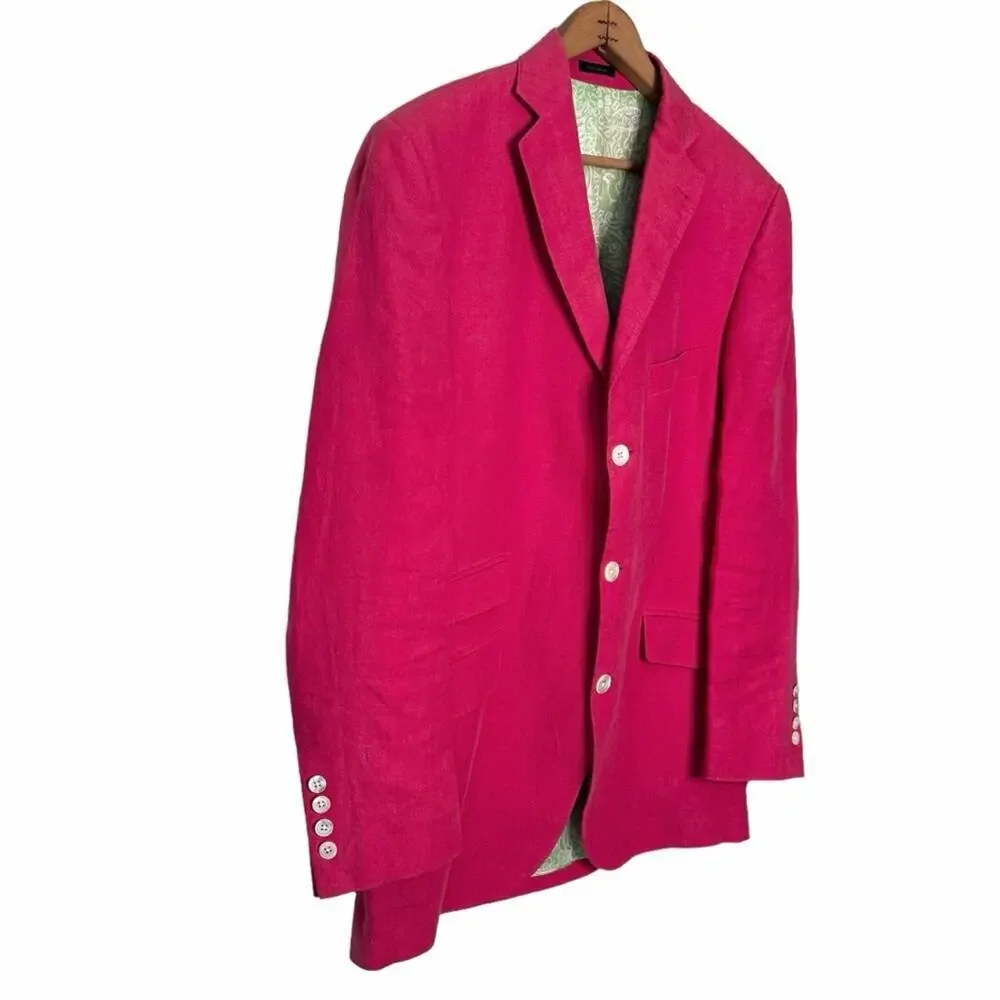 Lilly Pulitzer Men's Palm Beach Vintage Pink Linen 3 Button Down Blazer Size 40